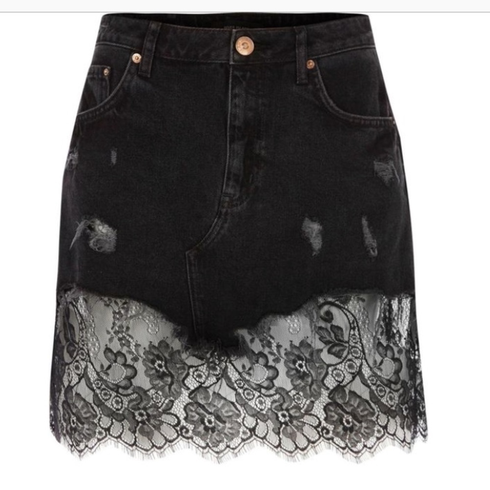 Black denim and lace skirt